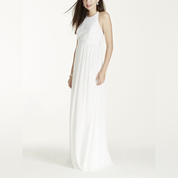 David’s Bridal DB STUDIO | chiffon a-line with lace halter top - Picture 1 of 10